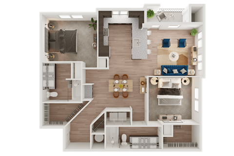 Floor plan for 2 beds, 2 baths, 1225 sqft